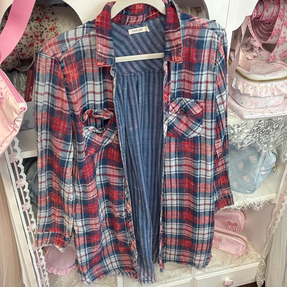 Sneak Peek Red and Blue Plaid Button Down Shirt